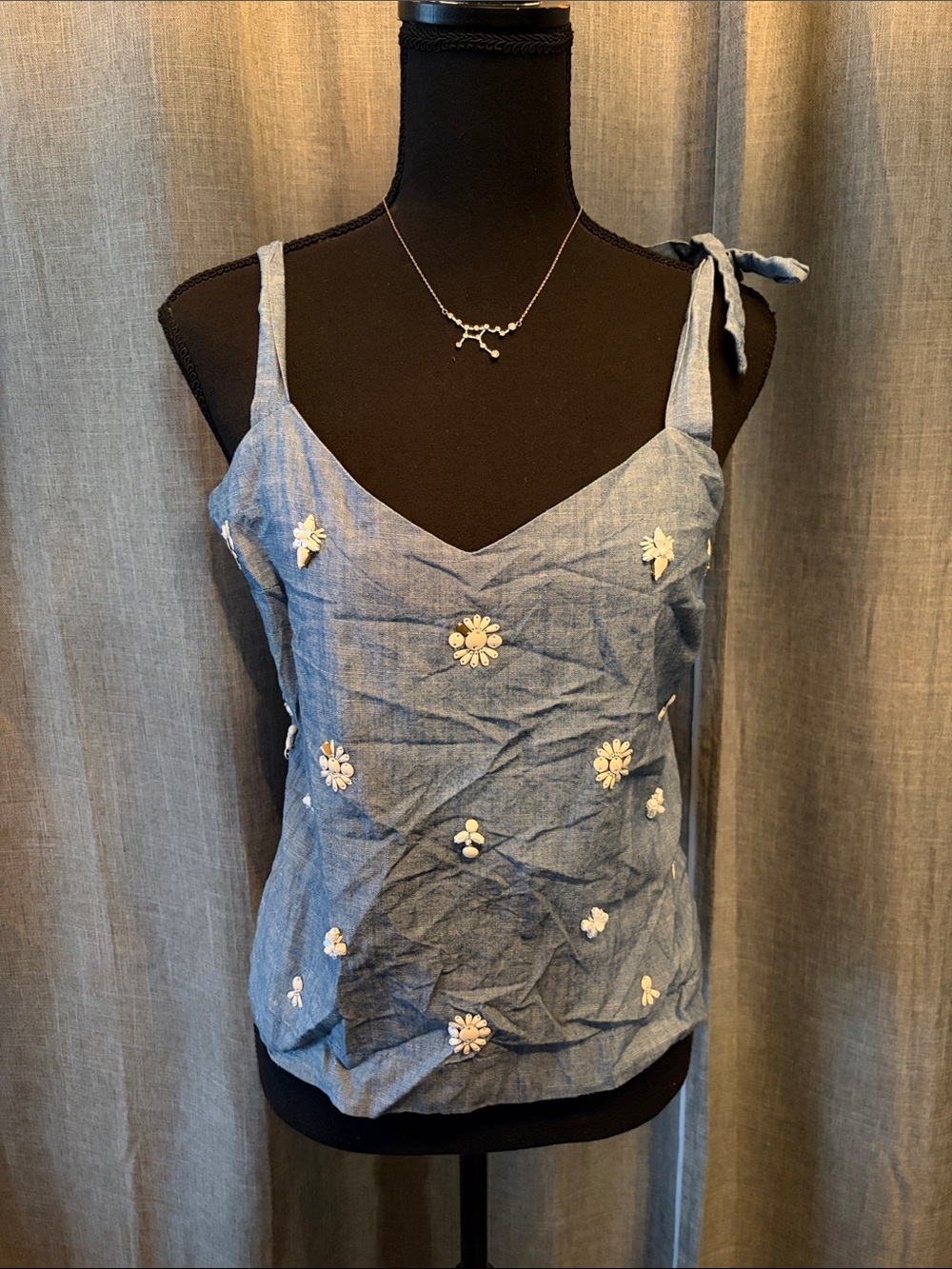 J. Crew Light Blue Daisy Appliqué Tie-Shoulder Camisole